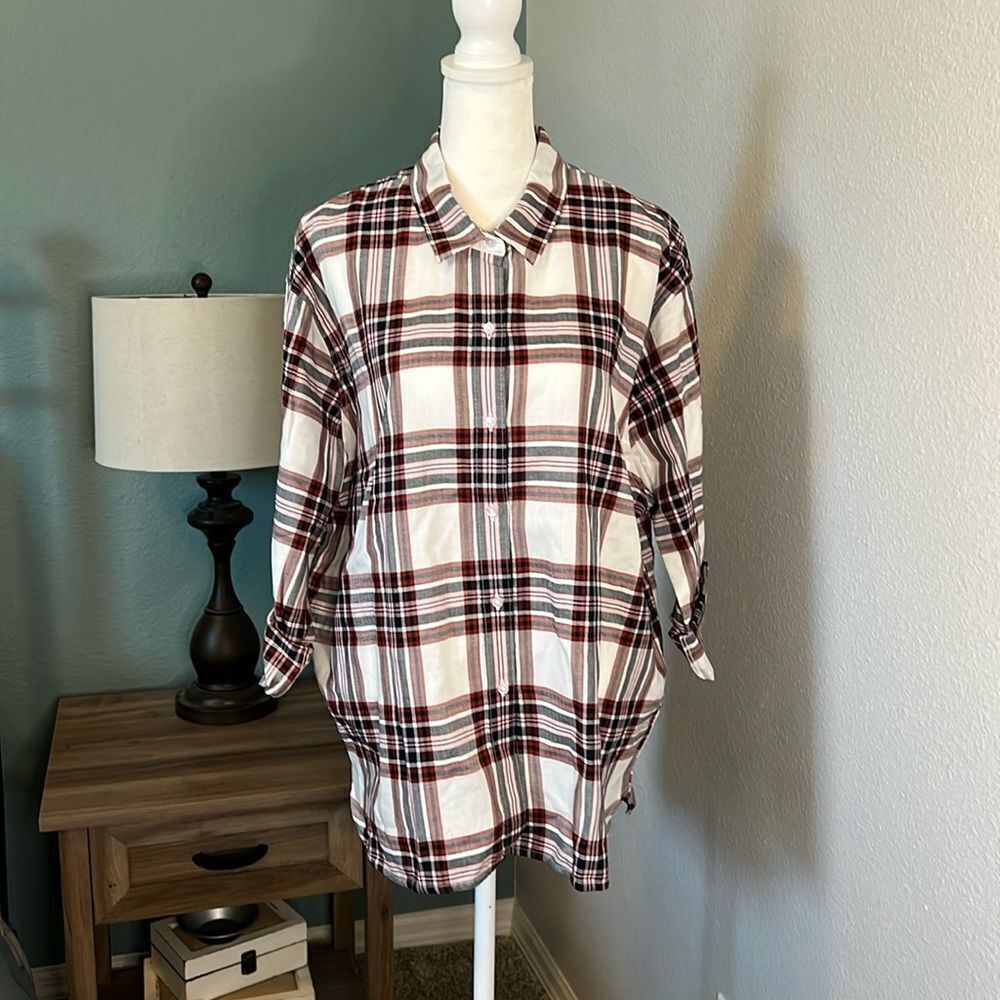 Barbour Bethwin Button Down Top Cloud Check Size 8 NWT